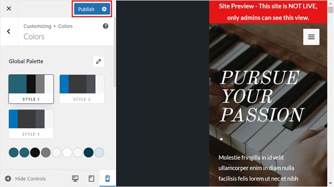 Publishing a classic WordPress theme in the Theme Customizer